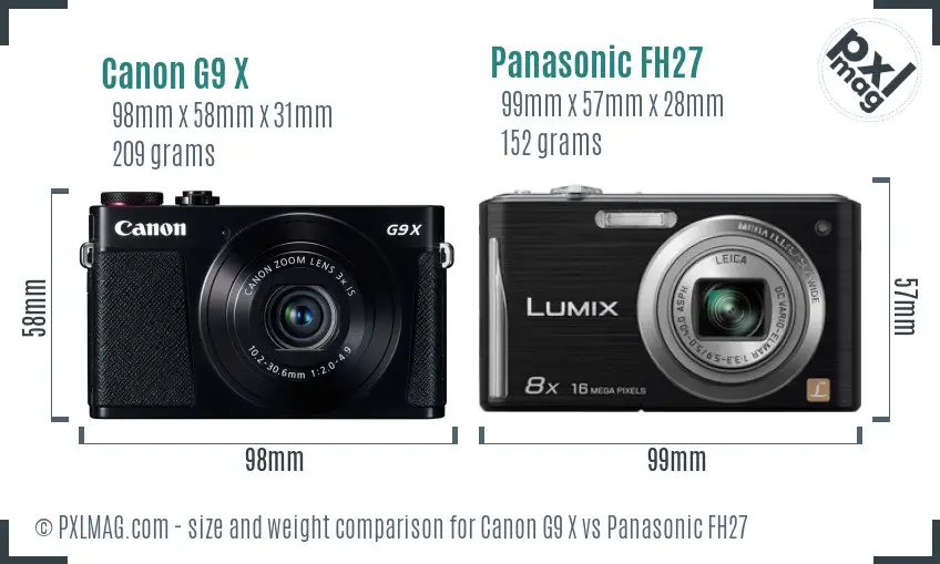 Canon G9 X vs Panasonic FH27 size comparison