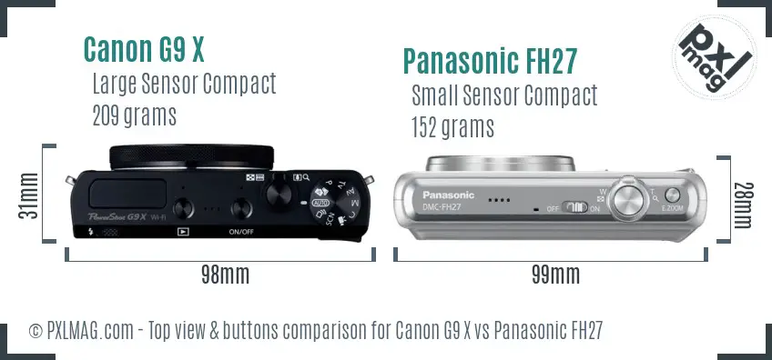 Canon G9 X vs Panasonic FH27 top view buttons comparison