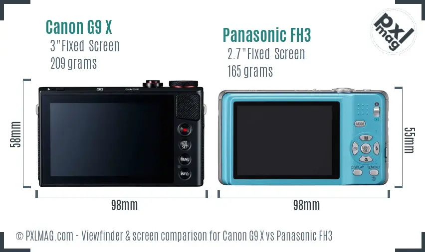 Canon G9 X vs Panasonic FH3 Screen and Viewfinder comparison