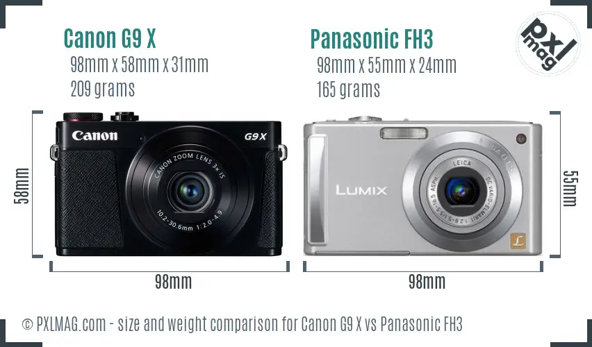 Canon G9 X vs Panasonic FH3 size comparison