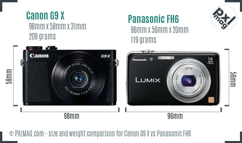 Canon G9 X vs Panasonic FH6 size comparison