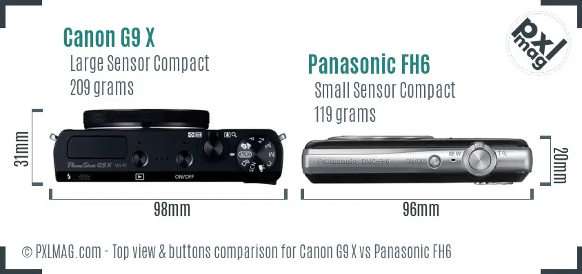 Canon G9 X vs Panasonic FH6 top view buttons comparison