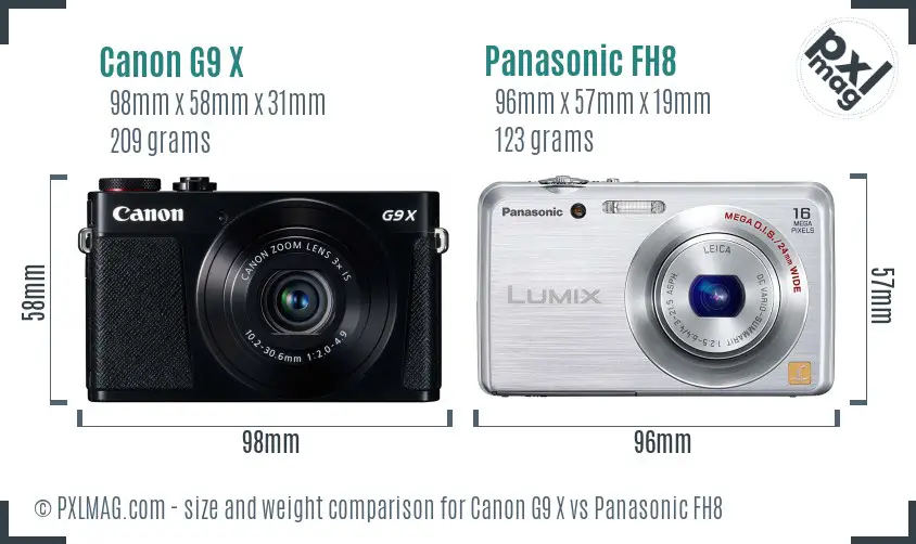 Canon G9 X vs Panasonic FH8 size comparison