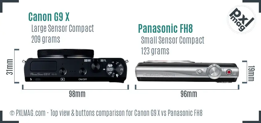 Canon G9 X vs Panasonic FH8 top view buttons comparison