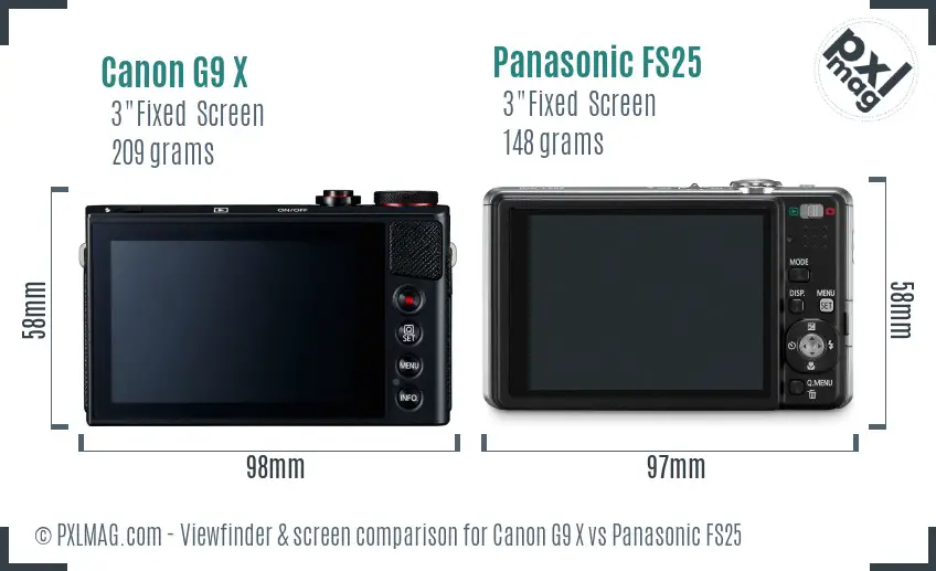 Canon G9 X vs Panasonic FS25 Screen and Viewfinder comparison