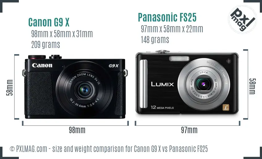 Canon G9 X vs Panasonic FS25 size comparison