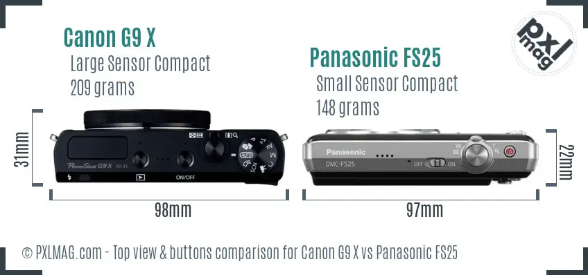 Canon G9 X vs Panasonic FS25 top view buttons comparison