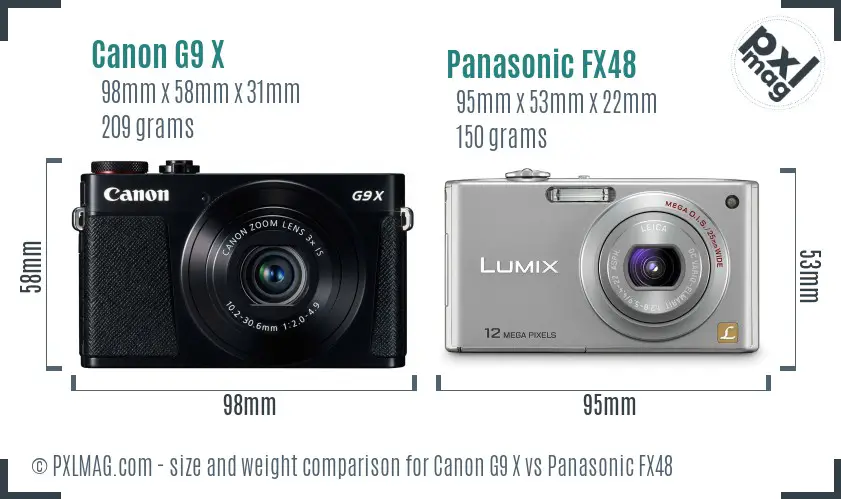 Canon G9 X vs Panasonic FX48 size comparison Canon G9 X vs Panasonic FX48 size comparison