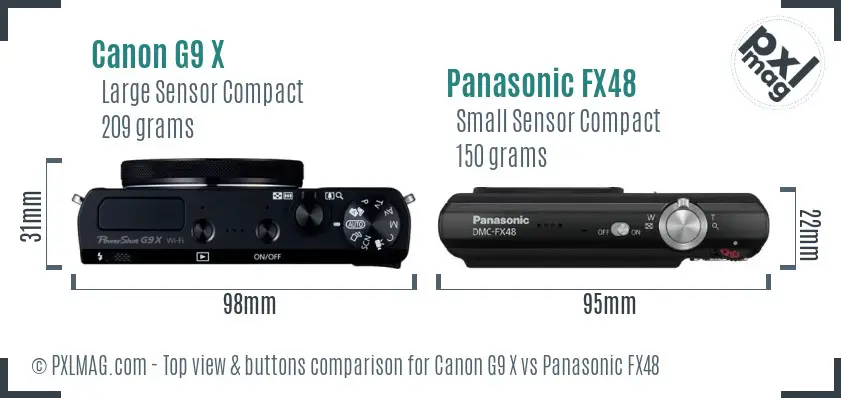 Canon G9 X vs Panasonic FX48 top view buttons comparison Canon G9 X vs Panasonic FX48 top view buttons comparison