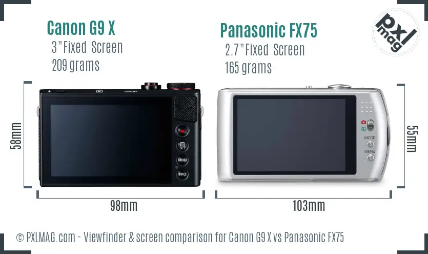 Canon G9 X vs Panasonic FX75 Screen and Viewfinder comparison