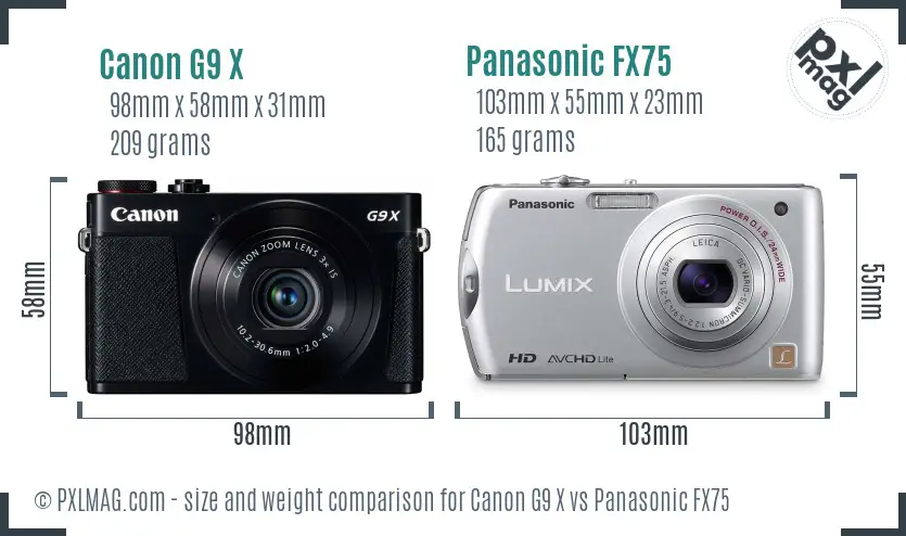 Canon G9 X vs Panasonic FX75 size comparison
