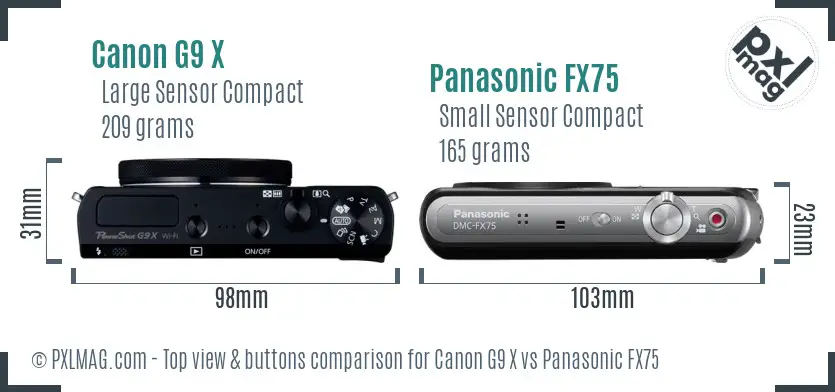 Canon G9 X vs Panasonic FX75 top view buttons comparison