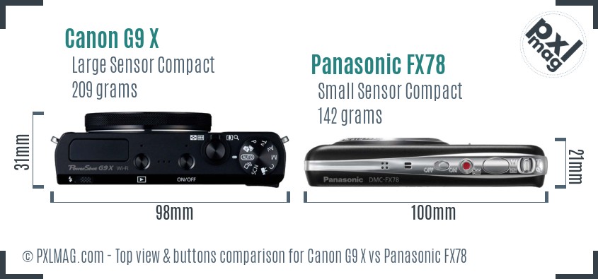 Canon G9 X vs Panasonic FX78 top view buttons comparison