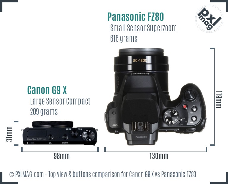 Canon G9 X vs Panasonic FZ80 top view buttons comparison