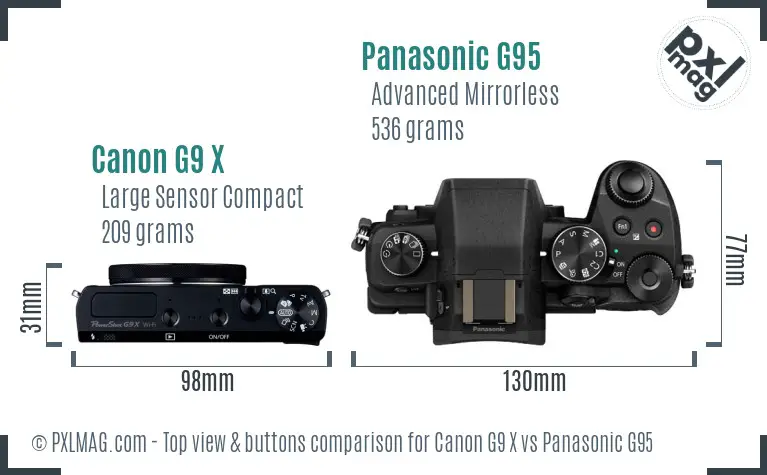 Canon G9 X vs Panasonic G95 top view buttons comparison Canon G9 X vs Panasonic G95 top view buttons comparison
