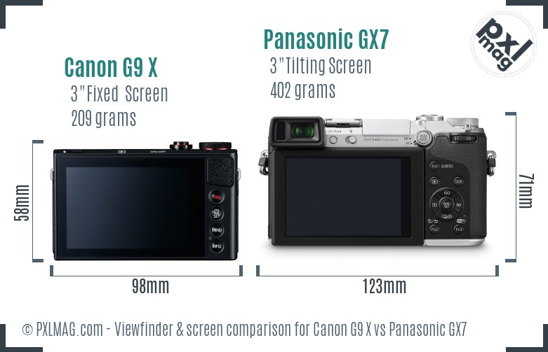 Canon G9 X vs Panasonic GX7 Screen and Viewfinder comparison