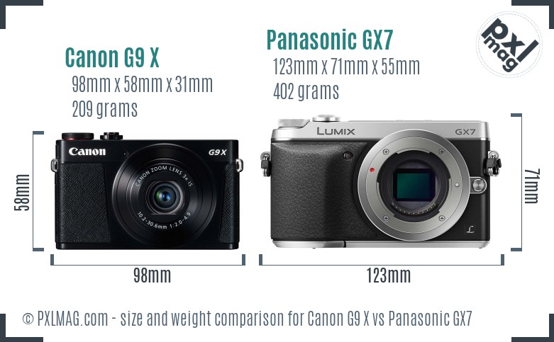 Canon G9 X vs Panasonic GX7 size comparison