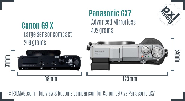Canon G9 X vs Panasonic GX7 top view buttons comparison