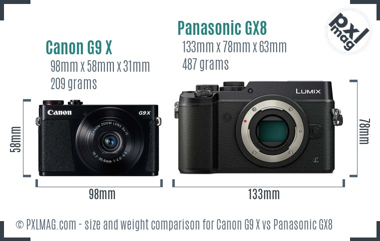 Canon G9 X vs Panasonic GX8 size comparison