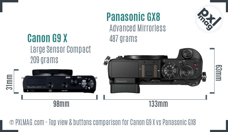 Canon G9 X vs Panasonic GX8 top view buttons comparison