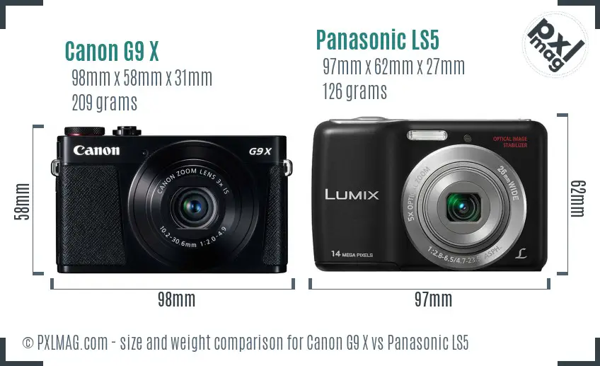 Canon G9 X vs Panasonic LS5 size comparison