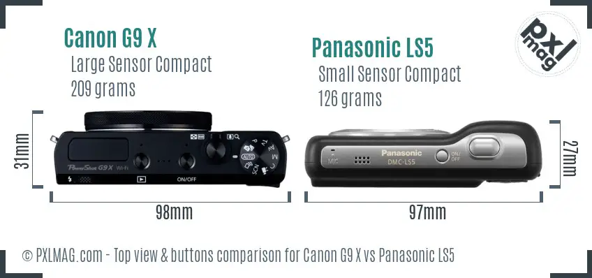 Canon G9 X vs Panasonic LS5 top view buttons comparison