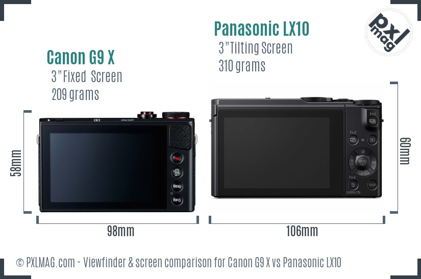 Canon G9 X vs Panasonic LX10 Screen and Viewfinder comparison