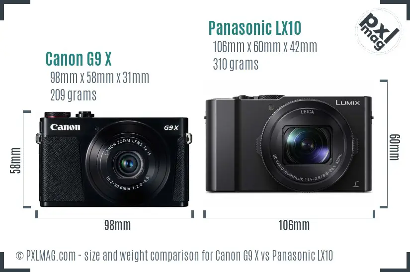 Canon G9 X vs Panasonic LX10 size comparison