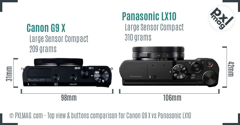 Canon G9 X vs Panasonic LX10 top view buttons comparison