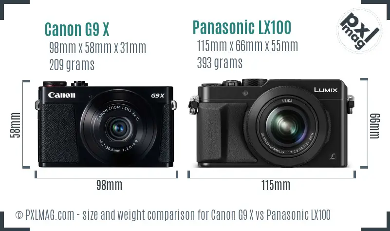 Canon G9 X vs Panasonic LX100 size comparison