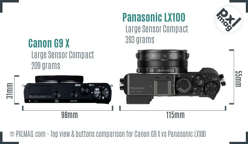 Canon G9 X vs Panasonic LX100 top view buttons comparison