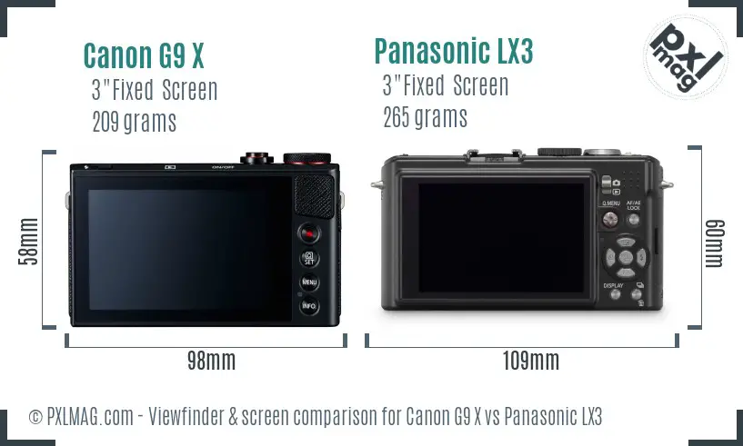 Canon G9 X vs Panasonic LX3 Screen and Viewfinder comparison