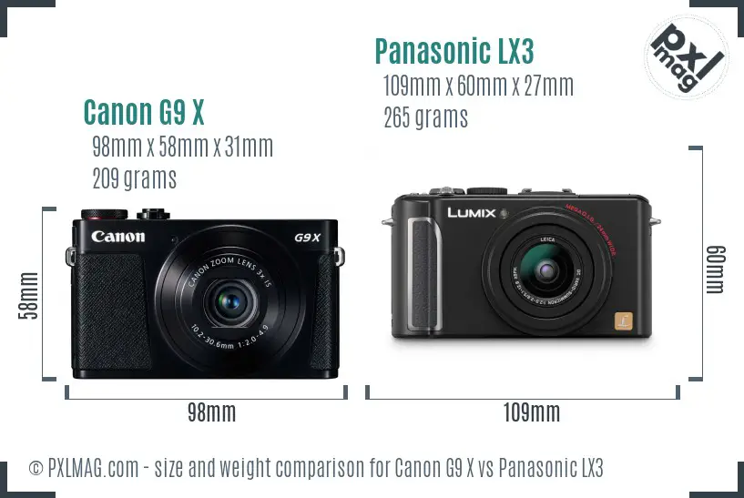 Canon G9 X vs Panasonic LX3 size comparison