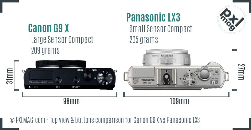 Canon G9 X vs Panasonic LX3 top view buttons comparison