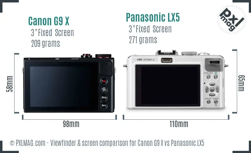 Canon G9 X vs Panasonic LX5 Screen and Viewfinder comparison