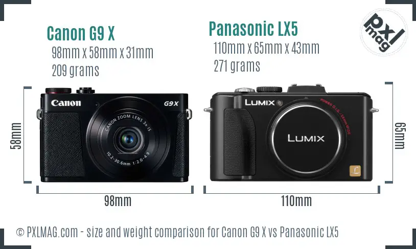 Canon G9 X vs Panasonic LX5 size comparison