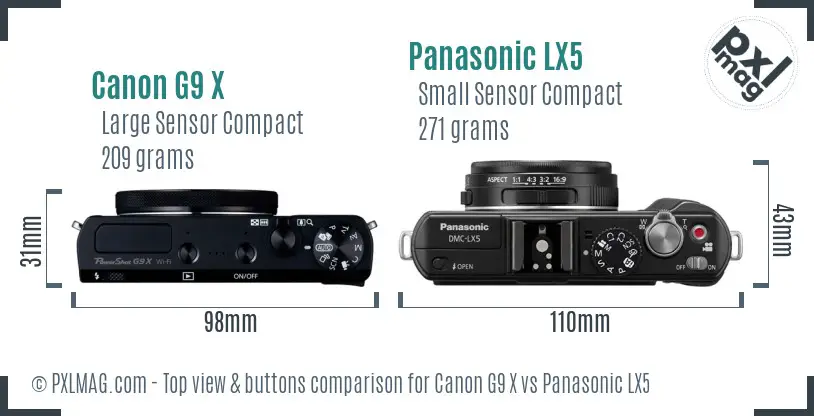 Canon G9 X vs Panasonic LX5 top view buttons comparison