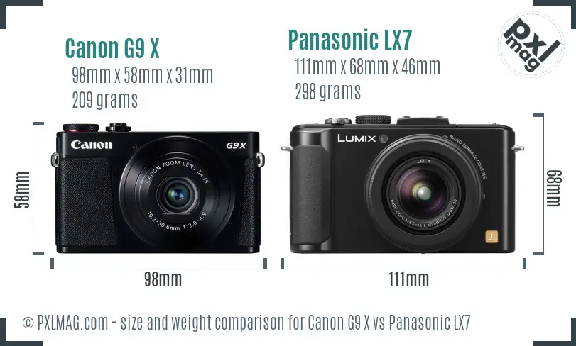 Canon G9 X vs Panasonic LX7 size comparison