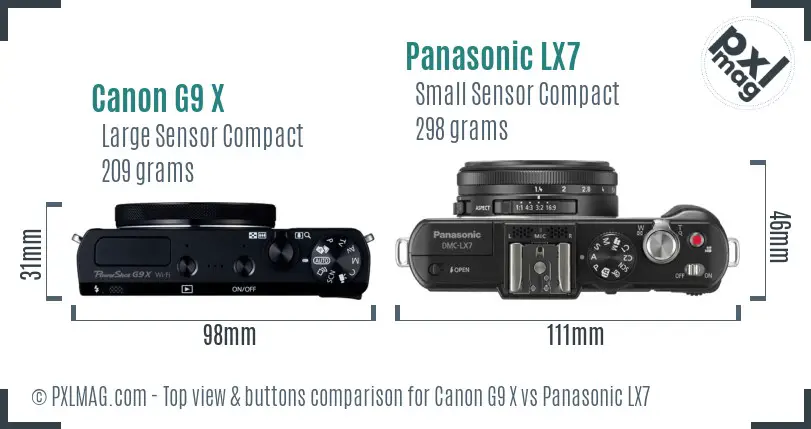 Canon G9 X vs Panasonic LX7 top view buttons comparison