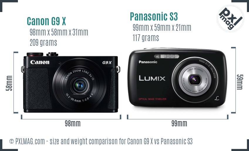 Canon G9 X vs Panasonic S3 size comparison