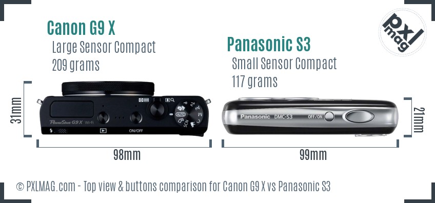 Canon G9 X vs Panasonic S3 top view buttons comparison
