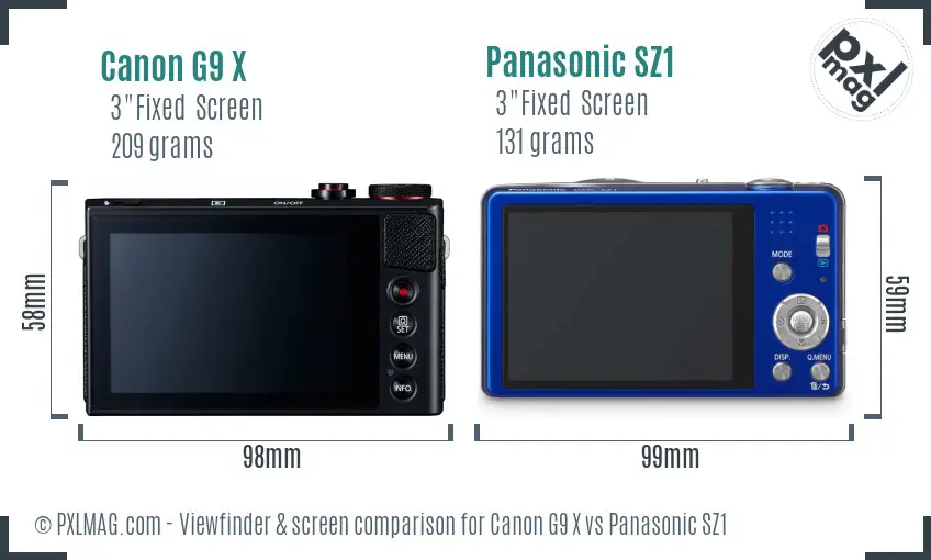 Canon G9 X vs Panasonic SZ1 Screen and Viewfinder comparison