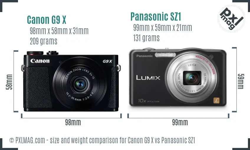 Canon G9 X vs Panasonic SZ1 size comparison