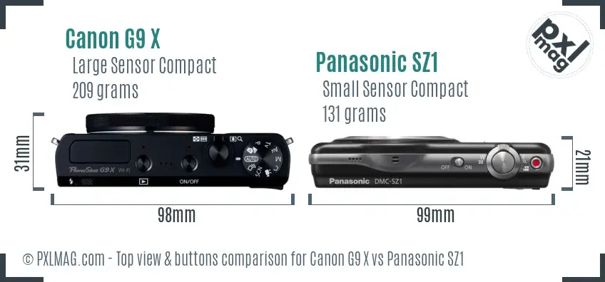 Canon G9 X vs Panasonic SZ1 top view buttons comparison