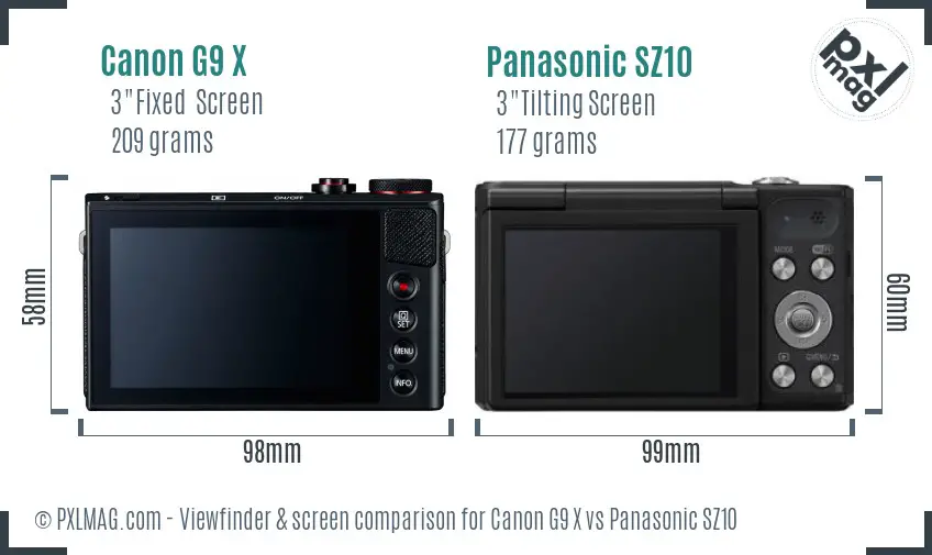 Canon G9 X vs Panasonic SZ10 Screen and Viewfinder comparison