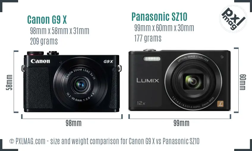 Canon G9 X vs Panasonic SZ10 size comparison