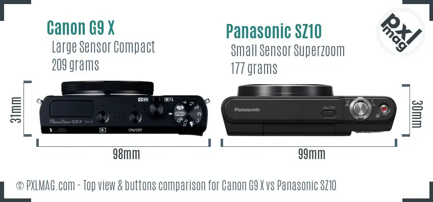 Canon G9 X vs Panasonic SZ10 top view buttons comparison