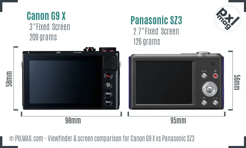 Canon G9 X vs Panasonic SZ3 Screen and Viewfinder comparison
