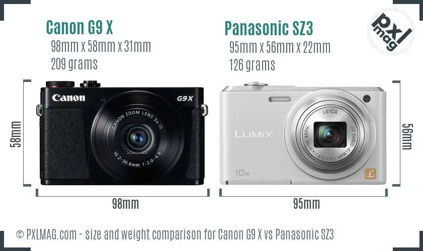 Canon G9 X vs Panasonic SZ3 size comparison