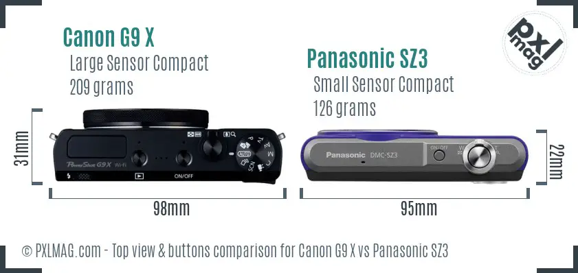 Canon G9 X vs Panasonic SZ3 top view buttons comparison